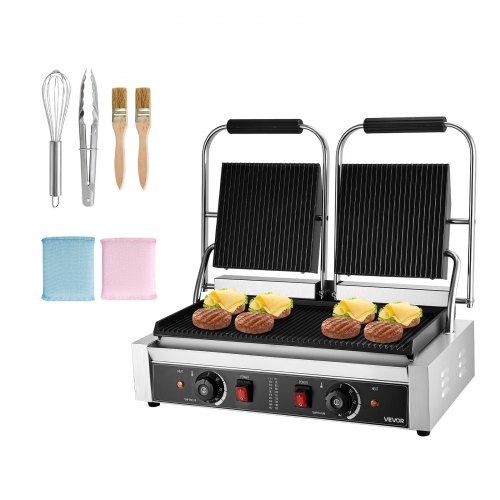 

VEVOR Griglia Elettrica per Panini 3600W, Piastra per Panini Sandwich Piastra Smaltata Scanalata 48,5x23 cm, Piastra Doppia in Acciaio Inox, Controllo della Temperatura, per Hamburger, Bistecche