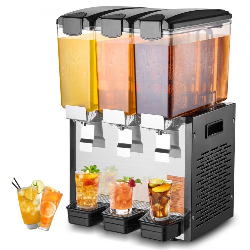 

VEVOR Distributore di Bevande Commerciali, Distributore Succhi 3 x 10 L 440 W, Macchina Bevande in Acciaio Inox 304 Uso Alimentare, Temperatura Raffreddamento 7-12 °C, per Bevande Fredde, Ristoranti