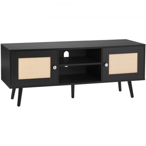 

VEVOR Mobile TV in Rattan, Mobile TV Boho per TV, Moderno di metà secolo, Console TV Rattan con Ripiani Regolabili per Soggiorno, Sala Multimediale, Studio, 120 x 40 x 49 cm, 2 Ante 2 Cassetti, Nero