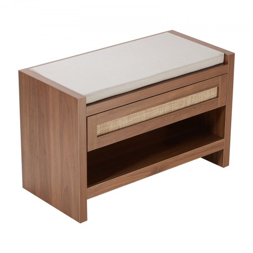 

VEVOR Panca in Rattan per Scarpe da 786 mm, Panca da Ingresso con Cassetto Portaoggetti e Cuscino del Sedile in Lino e Rattan Intrecciato a Mano, Panca Boho per Fattoria, Camera da Letto, Soggiorno