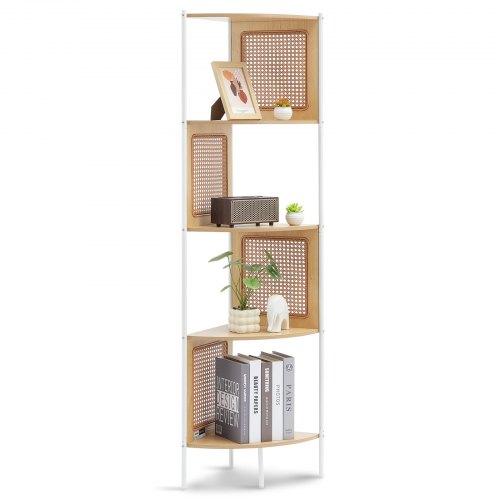 

VEVOR Libreria Angolare in Rattan Scala Scaffale Angolare 5 Ripiani con Struttura in Metallo, Ripiano Angolare Stretto Aperto per Parete, Scaffali Espositivi per Biblioteca Sala Conferenze Ufficio