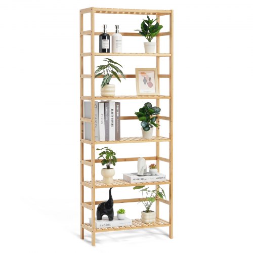 

VEVOR 6 Ripiani Libreria in Bambù, Scaffale Portaoggetti Autoportante Multifunzionale Porta Piante per Fiori, Scaffale per Archiviazione per Bagno Camera da Letto Ufficio Studio Colore Naturale