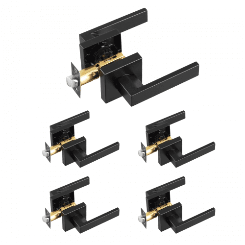 

VEVOR Maniglia per Porta di Passaggio, 5 Pezzi, Leva per Porta Nera Opaca Reversibile Destra Sinistra con Serratura Senza Chiave, Rotazione di 45° per l'Apertura, Interno Quadrato Universale