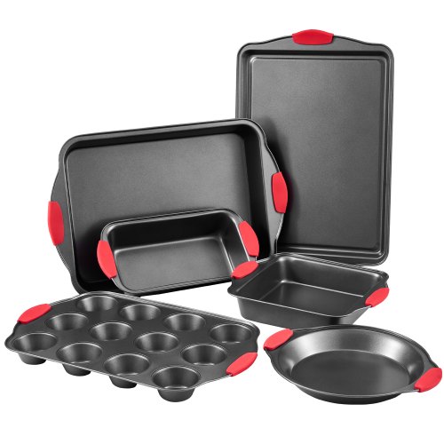 

VEVOR Set di Pentole, 6 Pezzi, Piatti e Vassoi di Pentole in Acciaio al Carbonio Antiaderenti, Set di Pentole Impilabili per Forno da Cucina con Manici in Silicone, per Cuocere Biscotti, Torte, Muffin