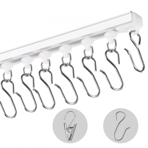 

VEVOR Binario per Tende da Soffitto 3 m, Autoadesivo Sistema di Binari Scorrevoli per Tende Soffitto Senza Foratura, Binario Divisorie per Stanze, con ganci e ferramenta, per Soffitto Soggiorno Bianco