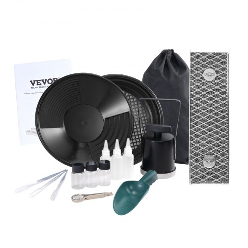 

VEVOR Kit per Ricerca dell'Oro Mini Cassetta di Sicurezza, Attrezzatura per l'Estrazione d'Oro in Alluminio da 12 Pollici, Kit Pentola per Ricerca dell'Oro da 16 Pezzi Accessori Completi 8,9x30,48 cm