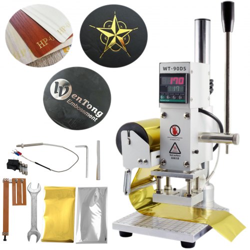 

VEVOR Hot Foil Stamping Machine, 10 x 13 cm 300 W 5,59 kg Macchina Abbronzante in Acciaio Inossidabile e Lega di Alluminio, Cursore di Posizionamento a Scala Intera per Pelle, Legno, PU, PVC, Carta
