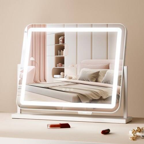 

VEVOR Specchio per Trucco Illuminato con Lampadine LED Specchio per Trucco 3 Modalità di Illuminazione a Colori con Specchio Ingranditore 5X Rimovibile Controllo a Tocco Rotazione a 360°, 547x447mm
