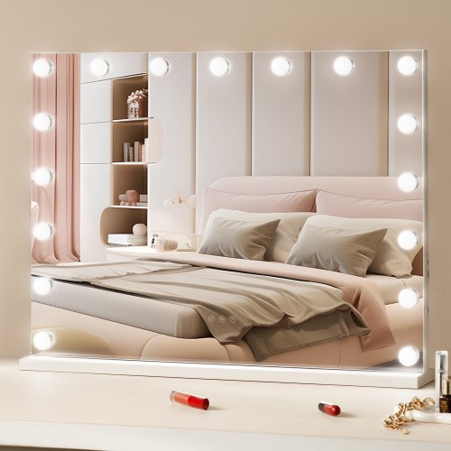 

VEVOR Specchio per Trucco con USB Tipo C Lampadine LED Dimmerabile 3 Modalità di Illuminazione a Colori Specchio Ingranditore 5X Rimovibile Specchio Controllo a Tocco Rotazione a 360°, 797x597mm