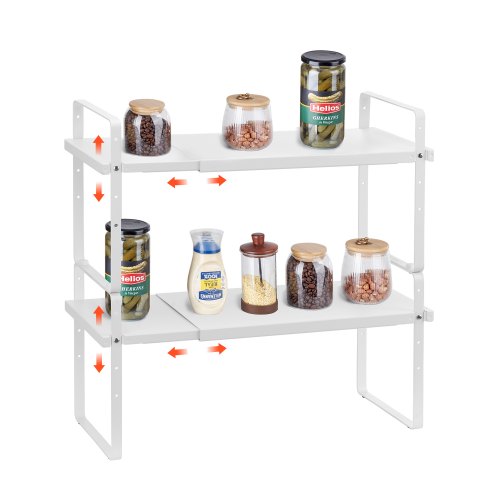 

VEVOR Organizzatore per Ripiani Regolabili per Mobili, Ripiano Espandibile a 2 Livelli di Stoccaggio per Dispensa, Organizzatore Impilabili da Banco per Cucina, Bagno, Bianco 650x220x500 mm