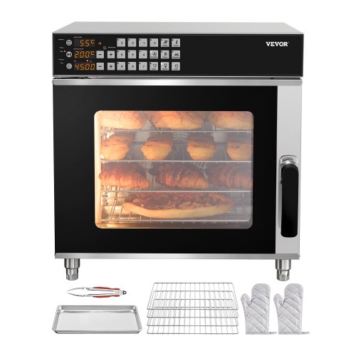 

VEVOR Forno a Convezione Commerciale 58 L, Forno Tostapane a 4 Ripiani 2800 W con Porta in Vetro Temperato, Griglie Metalliche Vassoio per Clip Guanti Forno Elettrico in Acciaio Inox per Ristorante
