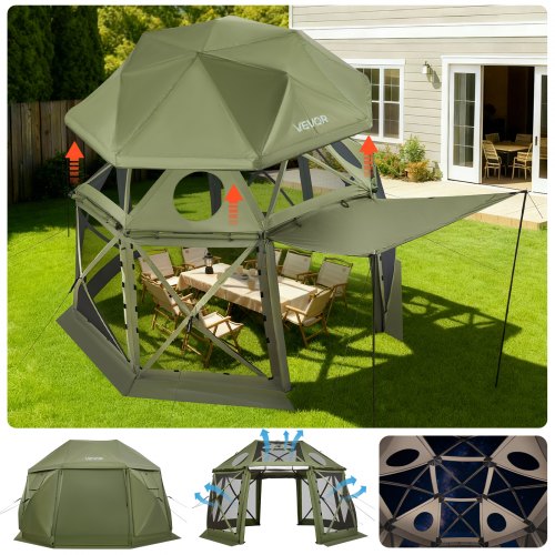 

VEVOR Tendone Pieghevole Gazebo da Giardino a 13 Lati da 3,96 x 3,96 m con Parte Superiore Rimovibile e Borsa per il Trasporto, Montaggio Rapido, Riparo dal Sole per 10-12 Persone, Verde