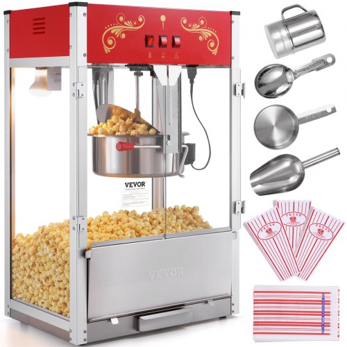 

VEVOR Macchina per Popcorn, 566 x 392 x 862 mm Macchina Popcorn Elettrico 1615W Bollitore 0,45 kg con Vetro Temperato, Macchina per Popcorn da Tavolo, Include 3 Cucchiai in Acciaio Inox, Stile Cinema