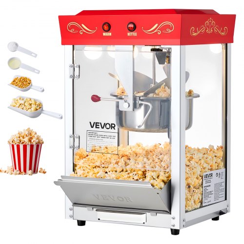 

VEVOR Macchina per Popcorn, Bollitore in Acciaio Inox da 0,2 kg, 800 W, 48 Tazze per Dose, Stile Cinema, con Controllo a 2 Pulsanti, con Parete in Vetro, 1 Misurino, 3 Cucchiai, Rosso