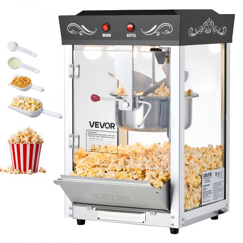 

VEVOR Macchina per Popcorn, Bollitore in Acciaio Inox da 0,2 kg, 800 W, 48 Tazze per Dose, Stile Cinema, con Controllo a 2 Pulsanti, con Parete in Vetro, 1 Misurino, 3 Cucchiai, Nero