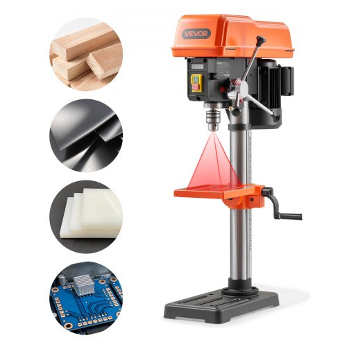 

VEVOR Trapano a Colonna da Banco da 254 mm, Potenza Nominale 400 W, Velocità variabile, Stabile con Laser e Luce di Lavoro a LED, Trapano a Colonna da Banco per Lavorazione del Legno e Metallo