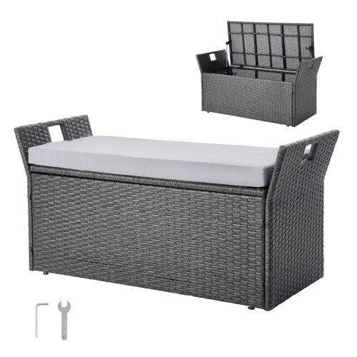 

VEVOR Panca Portaoggetti da Esterno, Panca Portaoggetti in Rattan PE per 2 Persone, Contenitore con Cuscino Maniglia Laterale, Supporta max. 180 kg, Seduta da Giardino Decorazione per Balcone