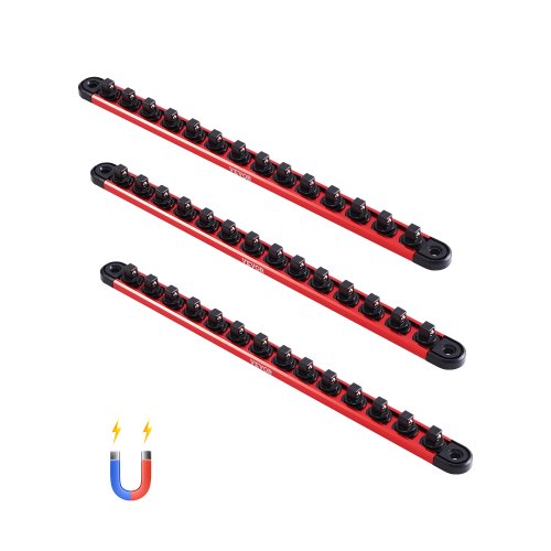 

VEVOR Set di Guide per Organizzatori di Prese, 3 PZ Organizzatori di Prese in Alluminio Metrico SAE 1/4 3/8 1/2 Pollici, Supporto per Prese per Impieghi Gravosi Contiene Fino 40 Prese, Rosso Nero