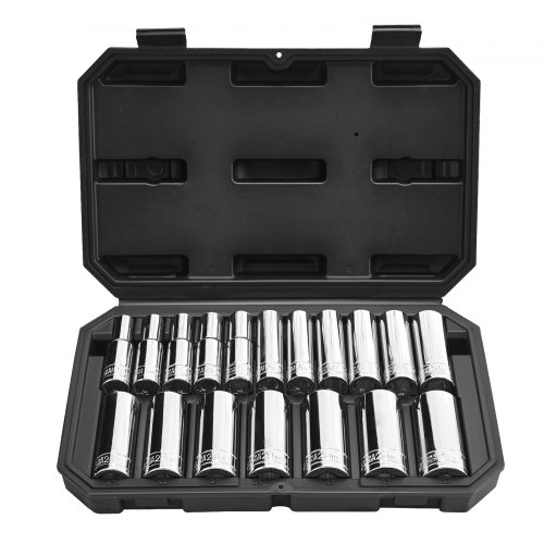 

VEVOR Set di Bussole, 18 Pezzi, Set di Utensili per Bussole 12,7 mm, Misure Metriche da 10 a 27 mm, Profonde e Standard, con Custodia, Acciaio Legato CR-V Cromato, per Riparazioni Automobilistiche