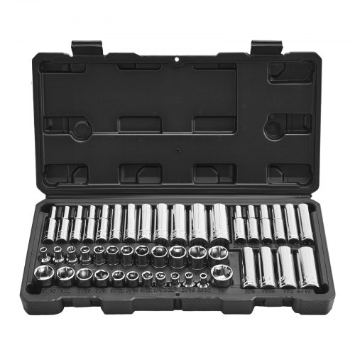 

VEVOR Set di Bussole, 46 Pezzi, Set di Utensili per Bussole da 6,4 mm, Dimensioni SAE e Metriche, Profonde e Standard, con Custodia, Acciaio Legato CR-V Cromato, per Riparazioni Automobilistiche