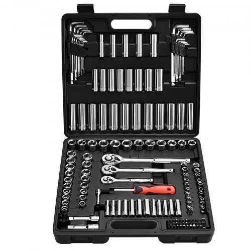 

VEVOR Set di Bussole, 149 Pezzi, Set di Bussole e Cricchetti da 9,5/6,4/12,7 mm, SAE e Metriche, Profonde e Poco Profonde, con Punte, Accessori e Custodia, Acciaio Legato CR-V, per Riparazioni Auto