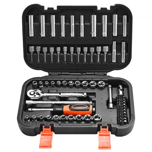 

VEVOR Set di Bussole, 70 Pezzi, Set di Bussole e Cricchetti da 6,4 mm, SAE e Metriche, Profonde e Poco Profonde, con Punte, Accessori e Custodia, Acciaio Legato CR-V, per Riparazioni Auto