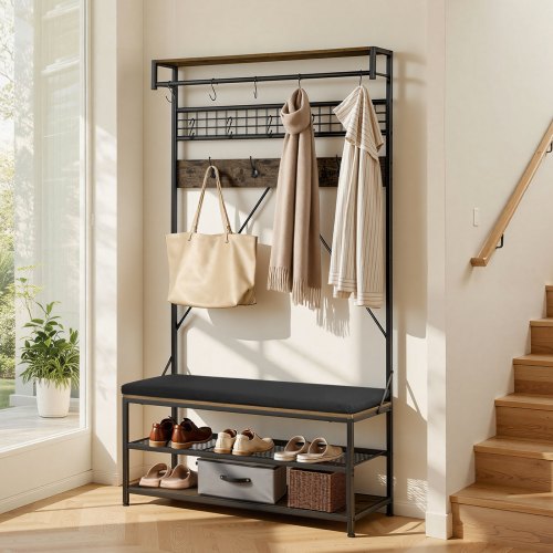 

VEVOR Scaffale Appendiabiti da Ingresso Supporto Attaccapanni con Ripiano Scarpiera 1015 x 400 x 1830 mm, Armadietto Portabiti Autoportante Griglia Metallica da Ingresso Camera da Letto, Soggiorno