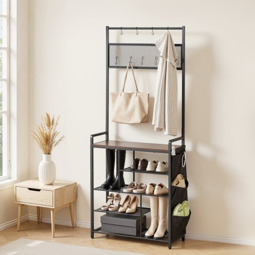 

VEVOR Mobiletto Appendiabiti da Ingresso Appendiabiti con Scarpiera Ripiani Portaoggetti per Soggiorno Camera da Letto, Mobiletto Attaccapanni 750 x 300 x 1800 mm con Ganci Porta Sciarpa Scarpe