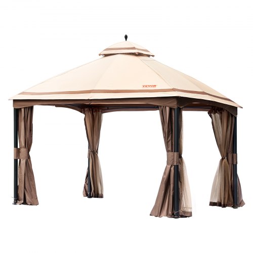 

VEVOR Gazebo da Patio per 10-12 Persone, Gazebo da Cortile 10 x 13 Piedi, con zanzariera, Poliestere 180G Rivestito in PU, Tettoia da Esterno per Patio, Cortile, Prato, Giardino, Terrazza
