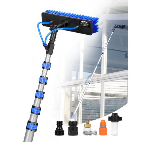 

VEVOR Kit Palo Alimentato ad Acqua, Palo per Pulizia dei Pannelli Solari 11 m con Manico Estensibile, Testina della Spazzola Girevole a 180° Tubo Flessibile 20 m, per Ponte Pannello Solare Roulotte