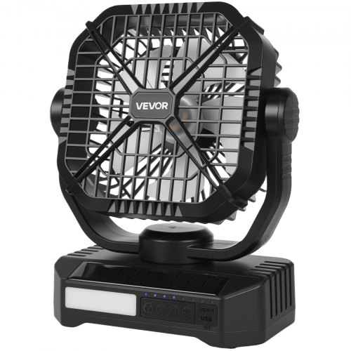 

VEVOR Ventilatore Solare da 10400 mAh Ventilatore da Campeggio con Pannello Solare e Lanterna a LED, Batteria Ricaricabile Portatile da 7 W e 20 cm Alimentato per Esterni, 4 Velocità e Silenzioso