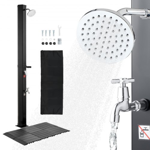 

VEVOR Doccia Solare da Giardino 35 L Doccia Esterna Solare con Soffione Regolabile, Tappetino in Plastica, Rubinetto con Acqua Calda e Fredda, per Piscina Spiaggia Campeggio, Altezza 195 cm, Nero