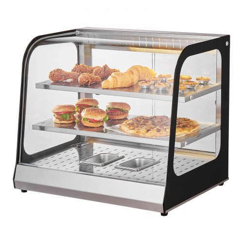 

VEVOR Espositore Scaldavivande Commerciale 2 Ripiani 850 W con Vetro Temperato e Riscaldamento a Vapore, Controllo Temperatura da 30℃ a 85℃, Capacità 111 L per Hamburger, Pizza, Pane, Pollo fritto