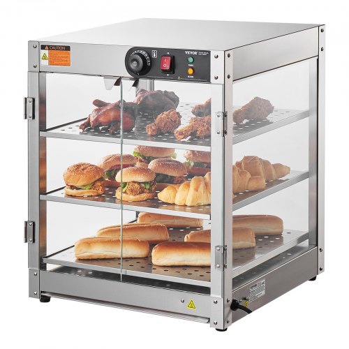 

VEVOR Scaldavivande Commerciale a 3 Livelli, Scaldavivande da 800 W con Luce per Migliorare l'esposizione degli Alimenti, Controllo della Temperatura da 30 ℃ ~ 85 ℃, Grande capacità di 90 Litri per Hamburger, Pizza, Pane, Pollo Fritto