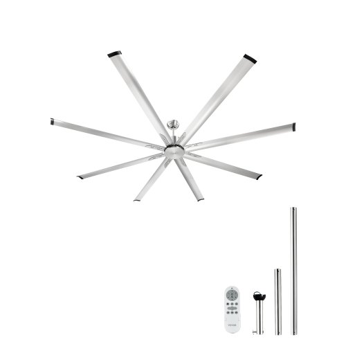 

VEVOR Ventilatore da Soffitto da 244 cm Senza Luce, Telecomando a 6 Velocità, 8 Pale in Alluminio, Motore DC Reversibile, Moderno Ventilatore a Filo per Soggiorno, Patio, Nichel Spazzolato