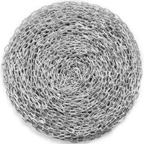 

VEVOR Catena a maglie in acciaio al carbonio zincato, 5,1 mm x 76,2 m, Capacità di carico 498kg, Due connettori rapidi, Catena per traino, Sospensione, Campeggio, Catena per Traino Movimentazione