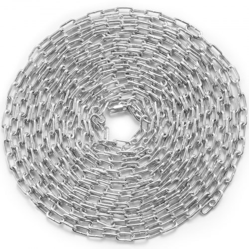 

VEVOR Catena a maglie in acciaio al carbonio zincato, 3,5 mm x 10,05 m, Capacità carico 158 kg, Due connettori rapidi, Catena per traino, Sospensione, Campeggio, Catena traino di sicurezza da auto