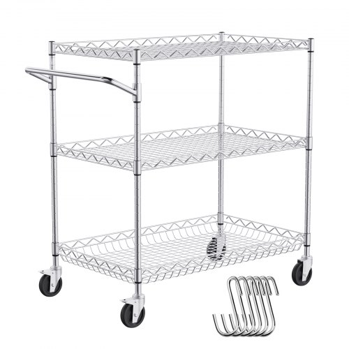 

VEVOR Carrello multiuso a 3 livelli Carrello su ruote 30"x18"x32,4" 661 LBS 6 ganci