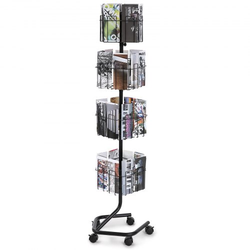 

VEVOR Espositore per Biglietti d'Auguri 410 x 380 x 1550 mm Porta Cartoline Girevole 360° Espositore per Brochure a 4 Livelli con 32 Tasche per Cartoline con 5 Ruote (2 Bloccabili) per Negozi, Mostre
