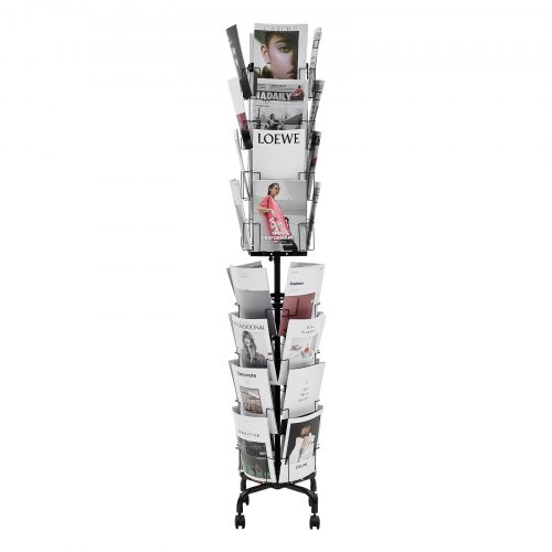 

VEVOR Supporto Portariviste da Pavimento Girevole per Brochure e Cartoline con 32 Tasche, Espositore Girevole a 360° con 4 Ruote, Espositore da Terra per Brochure per Mostre, Uffici e Fiere