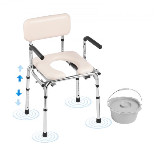 

VEVOR Sedia da Toilette, Comodino da Comodino con Sedile Imbottito, Braccioli Ribaltabili, Altezza Regolabile, Secchio Rimovibile da 5,8 L Capacità di 158,8 kg Toilette Portatile per Adulti Anziani
