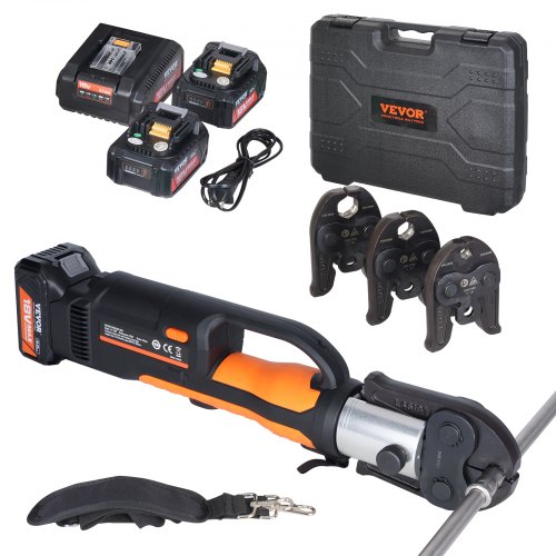 

VEVOR Kit di Utensili per Pressatura e Batteria, Utensile Elettrico per Crimpatura di Tubi con Ganasce V15, V22, V28, Pressatura con 2 Batterie 18 V 4,0 Ah, Caricabatterie Rapido e Custodia Trasporto