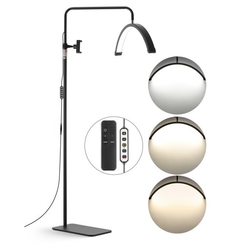 

VEVOR Lampada da Pavimento per Centro Estetico LED Dimmerabile 40W, Lampada da Terra ad Arco 23 pollici con Supporto di Telefonino con Telecomando per Salone Bellezza Cura di Pelle Trucco