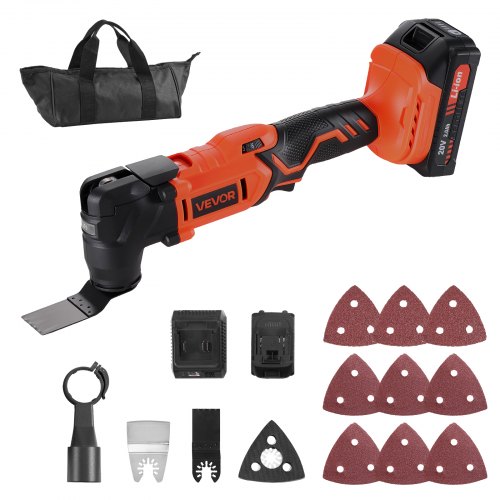 

VEVOR Kit Utensile Oscillante Senza Fili, 20 V con 6 Velocità Variabili 8500 a 17000 OPM, Angolo di Oscillazione di 3,2°, Batteria e Caricabatteria da 2,0 Ah, con Luce di Lavoro a LED