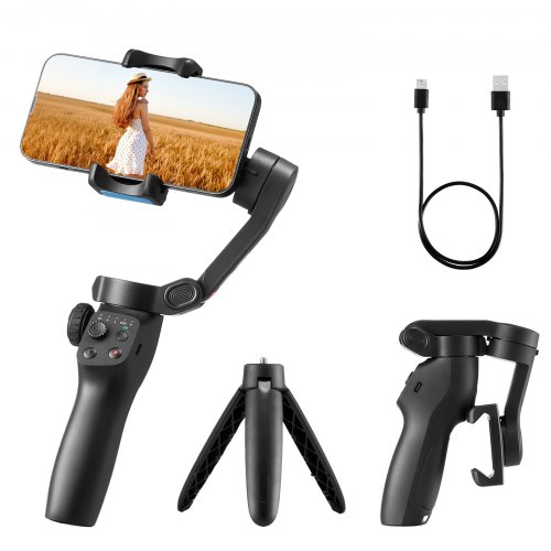 

VEVOR Stabilizzatore Cardanico per Smartphone, Stabilizzazione a 3 Assi, con Tracciamento di Viso e Oggetto, Treppiede, Stabilizzatore per Telefono Portatile e Pieghevole per Registrazione Video
