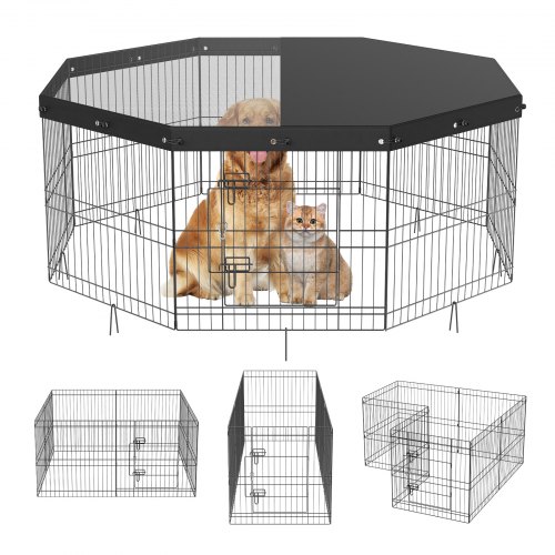 

VEVOR Box per Cani Recinto per Cuccioli Coniglio Gatti con Copertura Taglia Piccola e Media 8 Pannelli Pieghevoli Metallici 609,6x609,6 mm Uso Esterno Interno, Recinto di Gioco per Animali Domestici