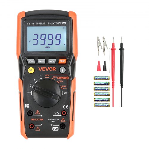 

VEVOR Multimetro Digitale, Voltmetro TRMS da 4000 Conteggi, Ohmmetro, Tester di Tensione CA/CC da 1000 V con Intervallo Automatico Manuale Commutabile per Misurazione di Tensione, Resistenza