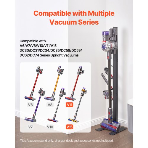 

VEVOR Supporto per Aspirapolvere, Compatibile con Dyson V6 V7 V8 V10 V11 V15, Supporto per Aspirapolvere Stabile con 6 Ganci per Aspirapolvere Verticali Senza Fili Dyson DC30 DC31 DC34 DC35 Accessori