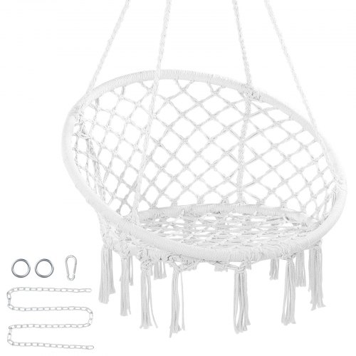 

VEVOR Poltrona sospesa, 150 kg, Poltrona sospesa girevole Hardware di montaggio, Corda di cotone, Poltrona relax con frange, per camera da letto, balcone, patio, giardino, Interno, Esterno, Bianco