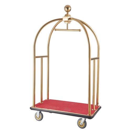 

VEVOR Carrello Portavaligie per Hotel, Carico 500 kg Carrello Trasporto Portavaligie in Acciaio Inox Spazzolato con Montanti Curvi, Ponte in Moquette Rossa, Ruote in Gomma 152,4 mm per Hotel Condomini
